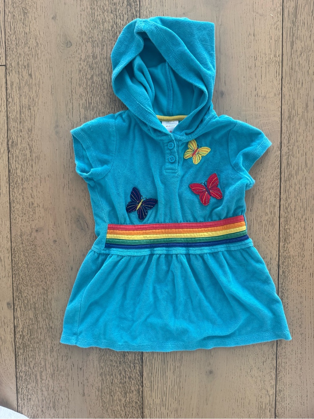 Hanna Andersson Teal Hooded Dress with Yellow Trim 2T - Picture 7 of 7